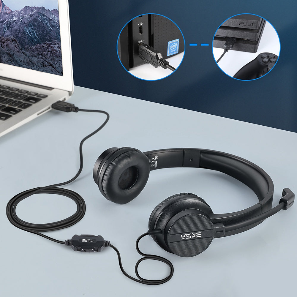 EKSA H12E USB Wired Over-ear Headphone Call Operator ENC Noise-cancelling Headset with Rotatable Microphone EKSA H12E USB Wired Over-ear Headphone Call Operator ENC Noise-cancelling Headset with Rotatable Microphone
